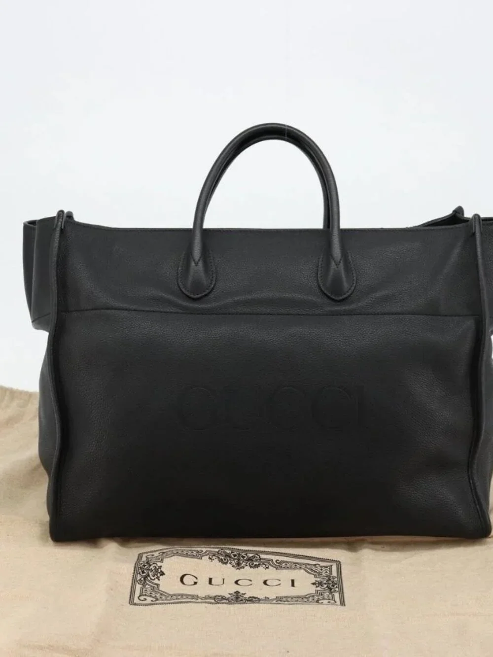 GUCCI Tote Bag Leather 2way Black Gold 674837 Auth